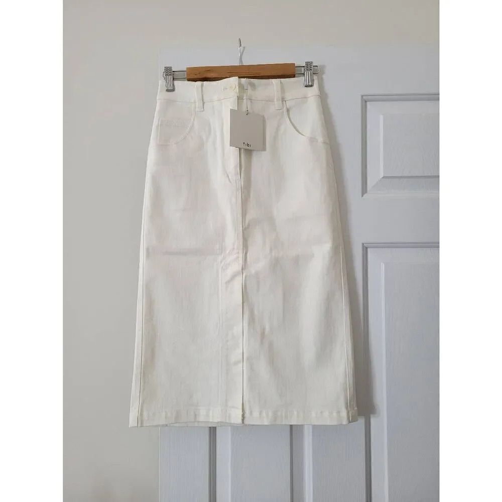 TIBI White Denim Midi Skirt 25 NWT $395